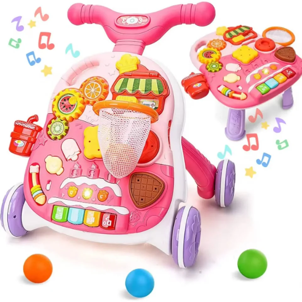 Huanger 2in1 Baby Musical Walker & Activity Table - Pink - Image 4