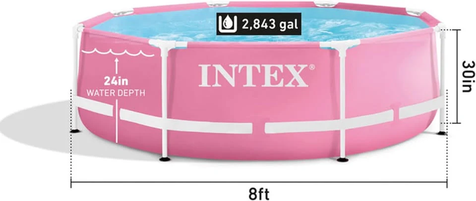 INTEX 8ftx30in Metal frame Swimming Pool - Pink - Image 2