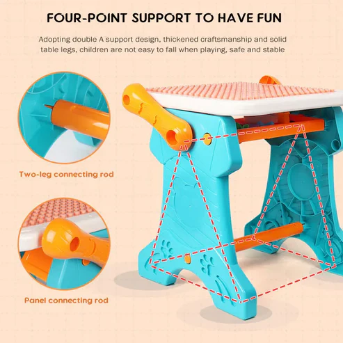 Kids 2in1 Drawing & Building Blocks Table With Stool - Image 4