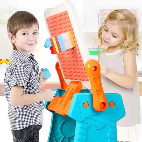 Kids 2in1 Drawing & Building Blocks Table With Stool - Image 7