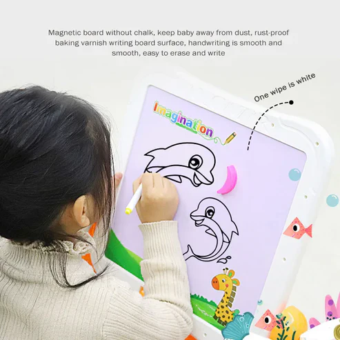 Kids 2in1 Drawing & Building Blocks Table With Stool - Image 8