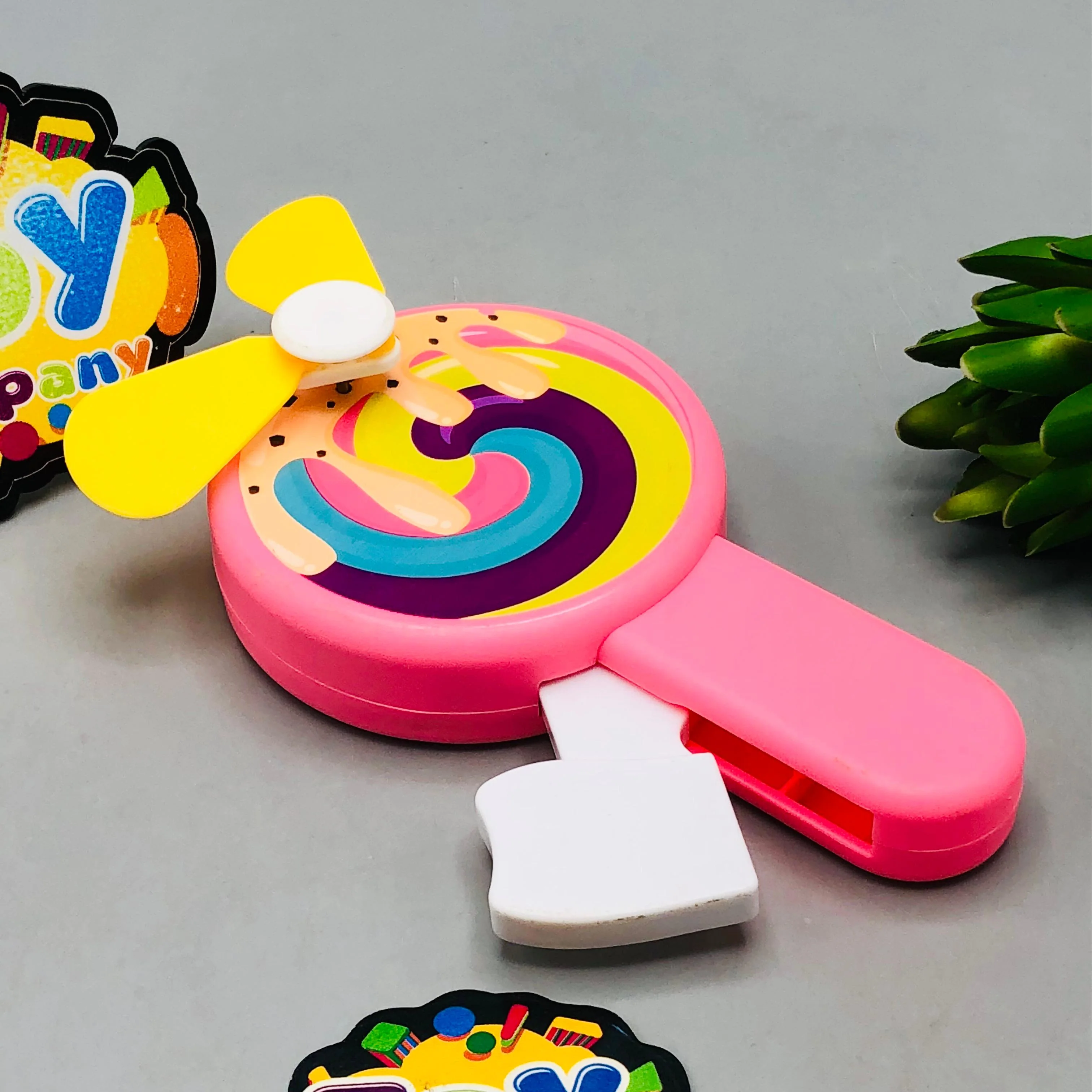 Kids Cute Mini Lollipop Hand Press Fan - 1Pc - Image 5