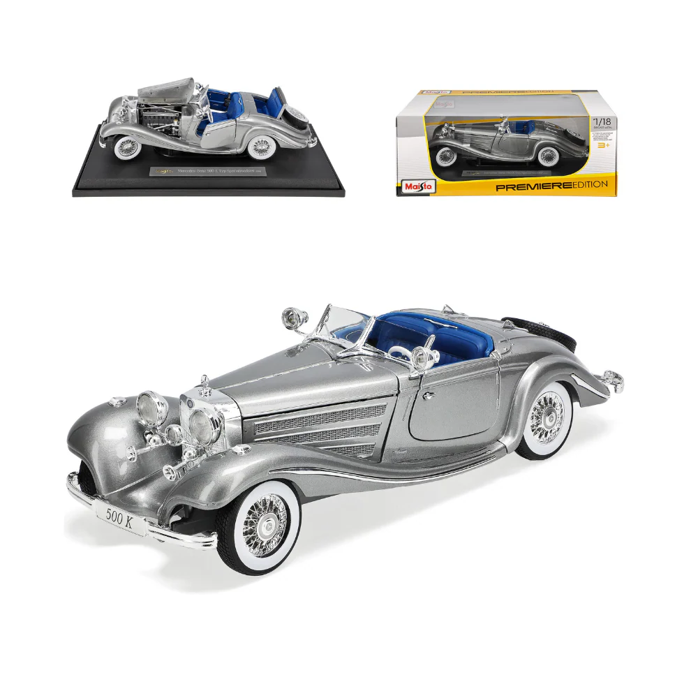 Maisto 1:18 Mercedes Benz 500K Typ Specialroadster 1936 - Silver - Image 2