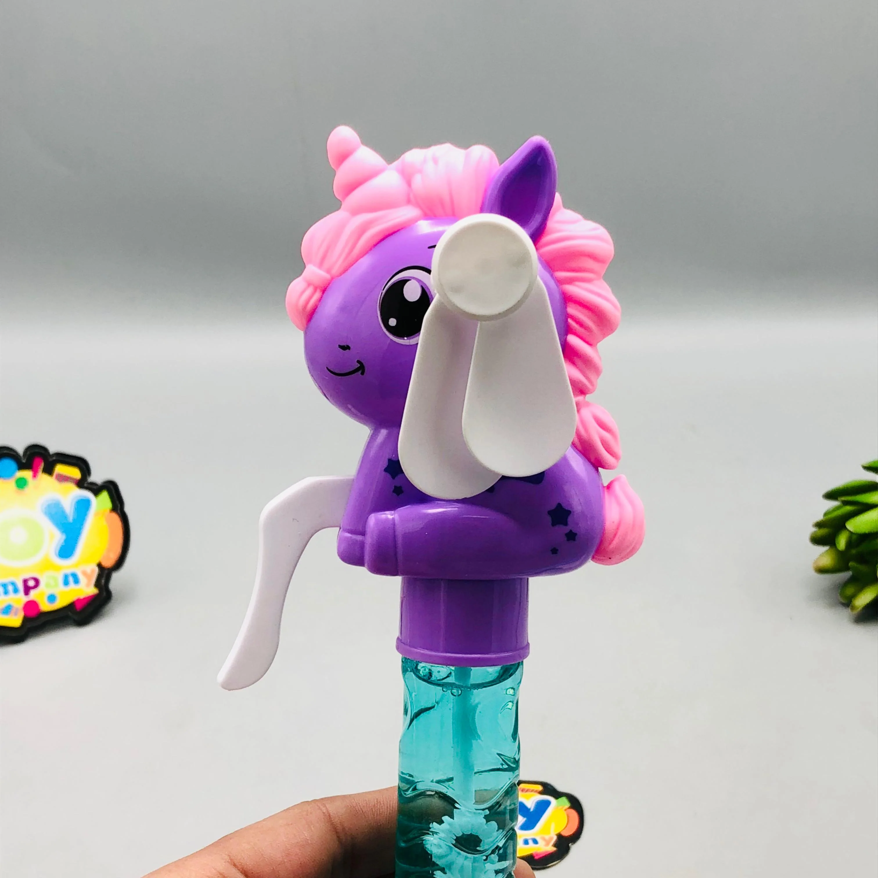 Mini Unicorn Hand Press Fan & Bubble Stick - 1Pc - Image 3
