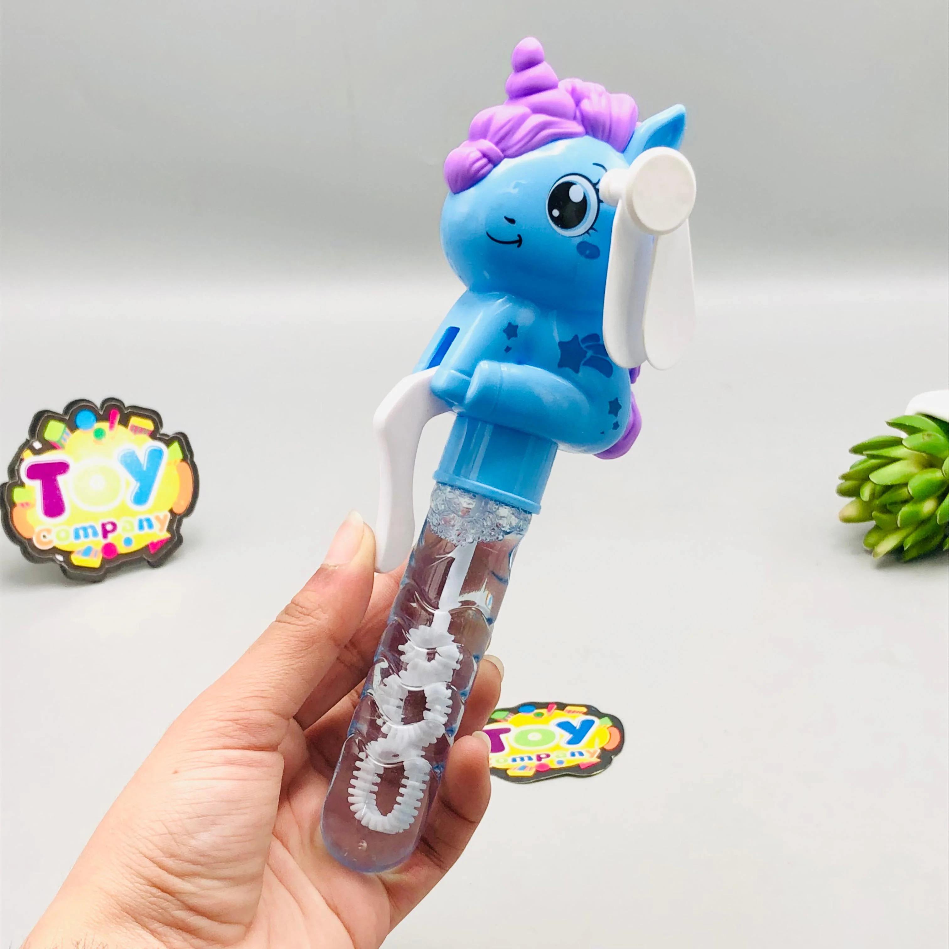 Mini Unicorn Hand Press Fan & Bubble Stick - 1Pc - Image 7