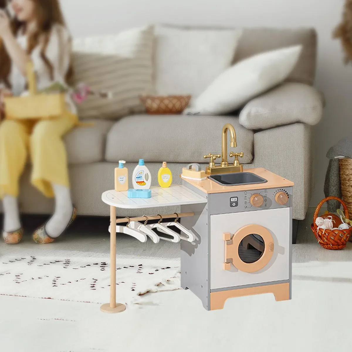 Mini Wooden Pretend Play Washing Machine - Image 3