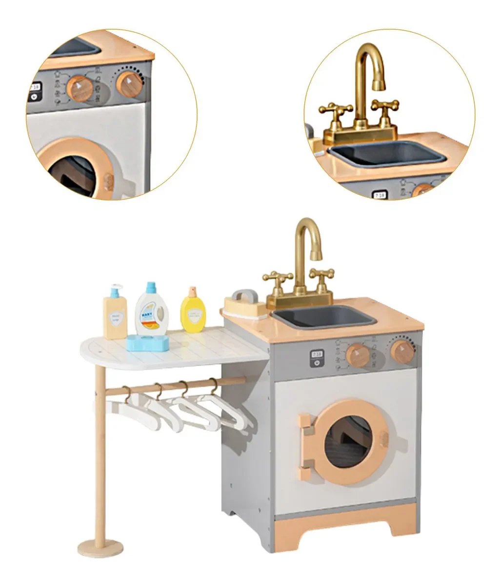 Mini Wooden Pretend Play Washing Machine - Image 4