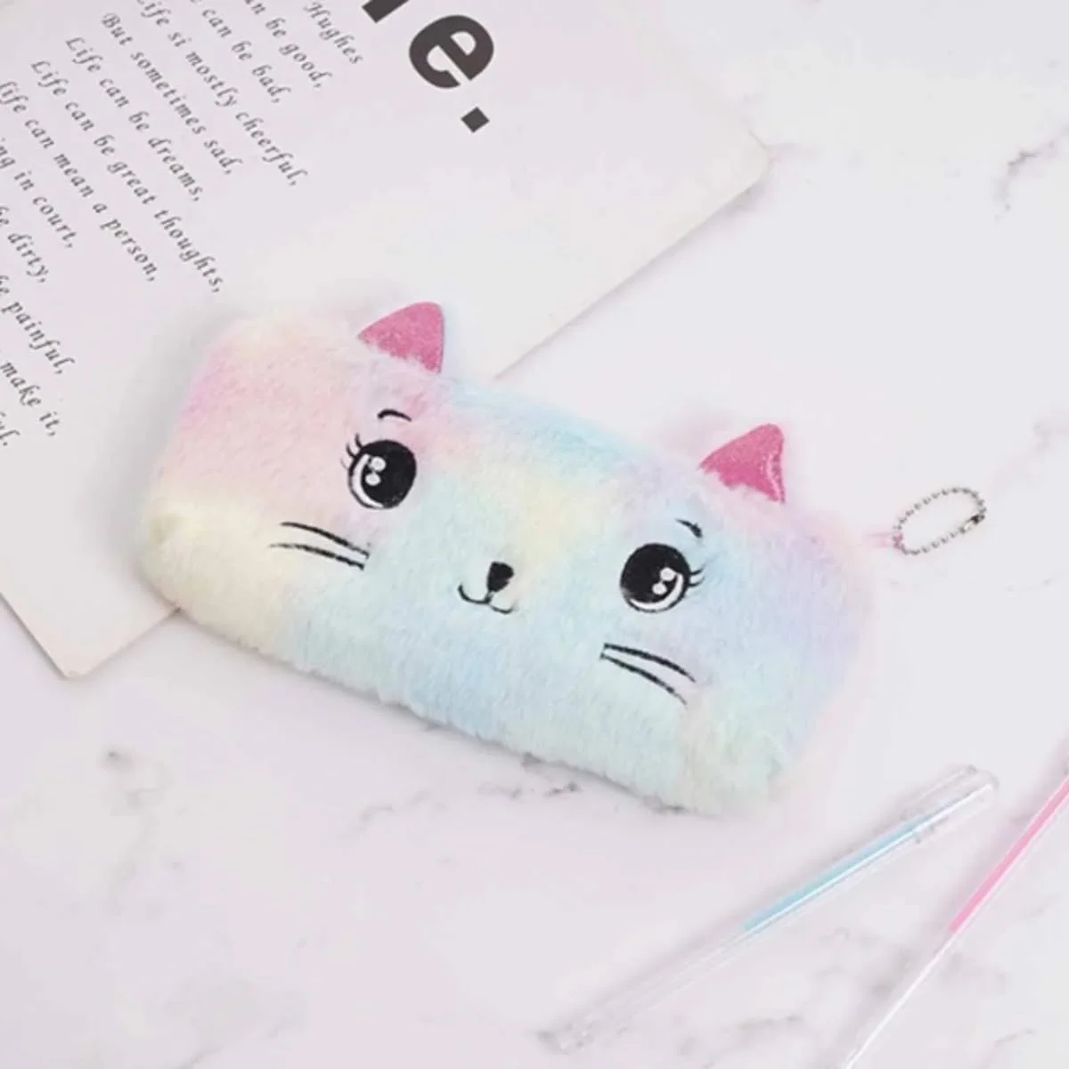 Plush Kitty Fur Pencil Pouch - 1Pc - Image 3