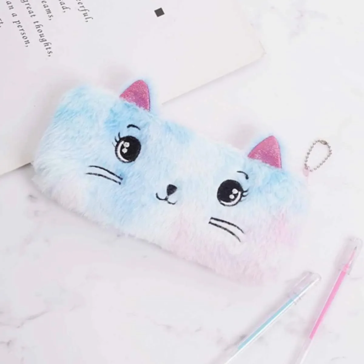Plush Kitty Fur Pencil Pouch - 1Pc - Image 4