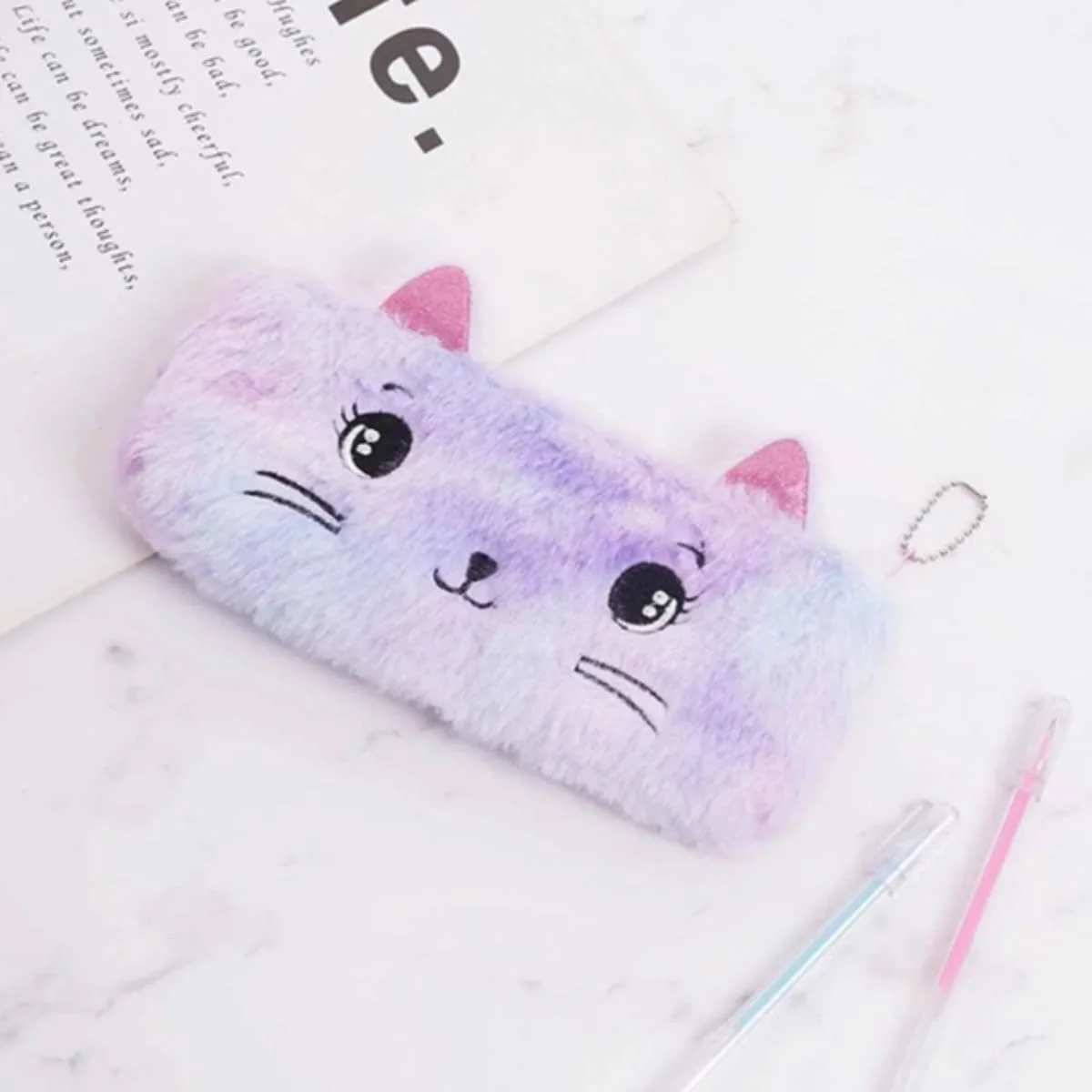 Plush Kitty Fur Pencil Pouch - 1Pc - Image 5