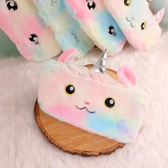 Plush Rainbow Fur Pencil Pouch - 1Pc - Image 4