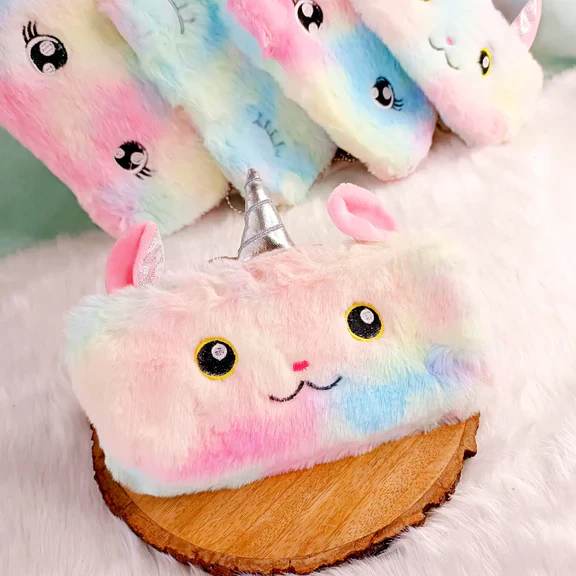 Plush Rainbow Fur Pencil Pouch - 1Pc - Image 8