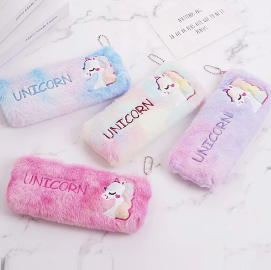 Plush Unicorn Fur Pencil Pouch - 1Pc - Image 2