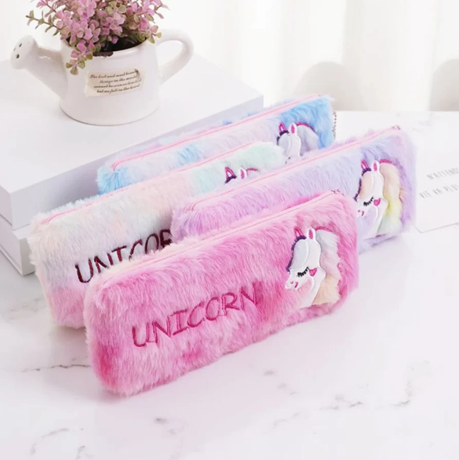 Plush Unicorn Fur Pencil Pouch - 1Pc - Image 3