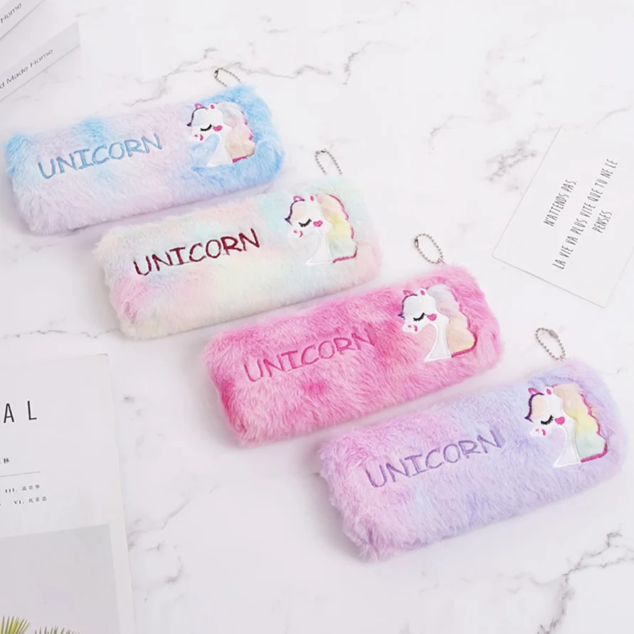 Plush Unicorn Fur Pencil Pouch - 1Pc - Image 5