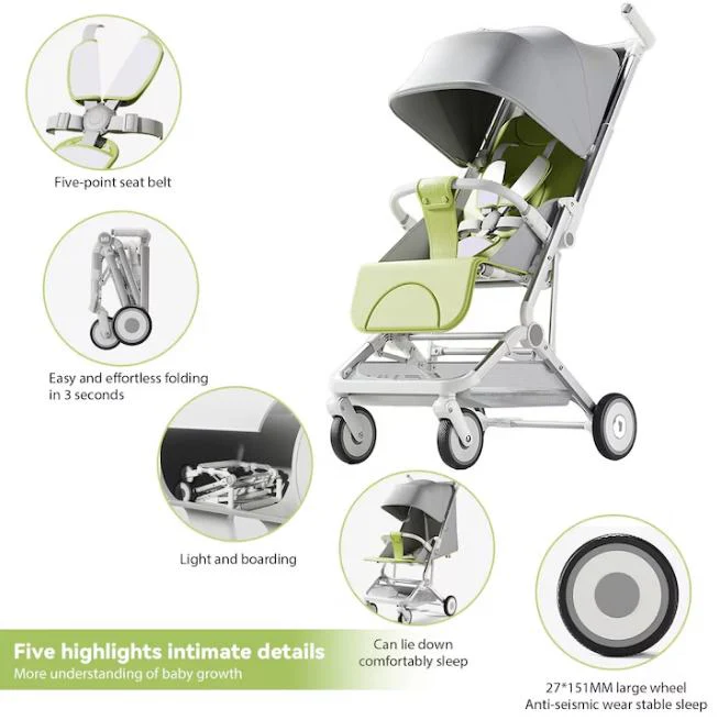 Premium Foldable M9 Baby Stroller Pocket Cart - Gray - Image 4