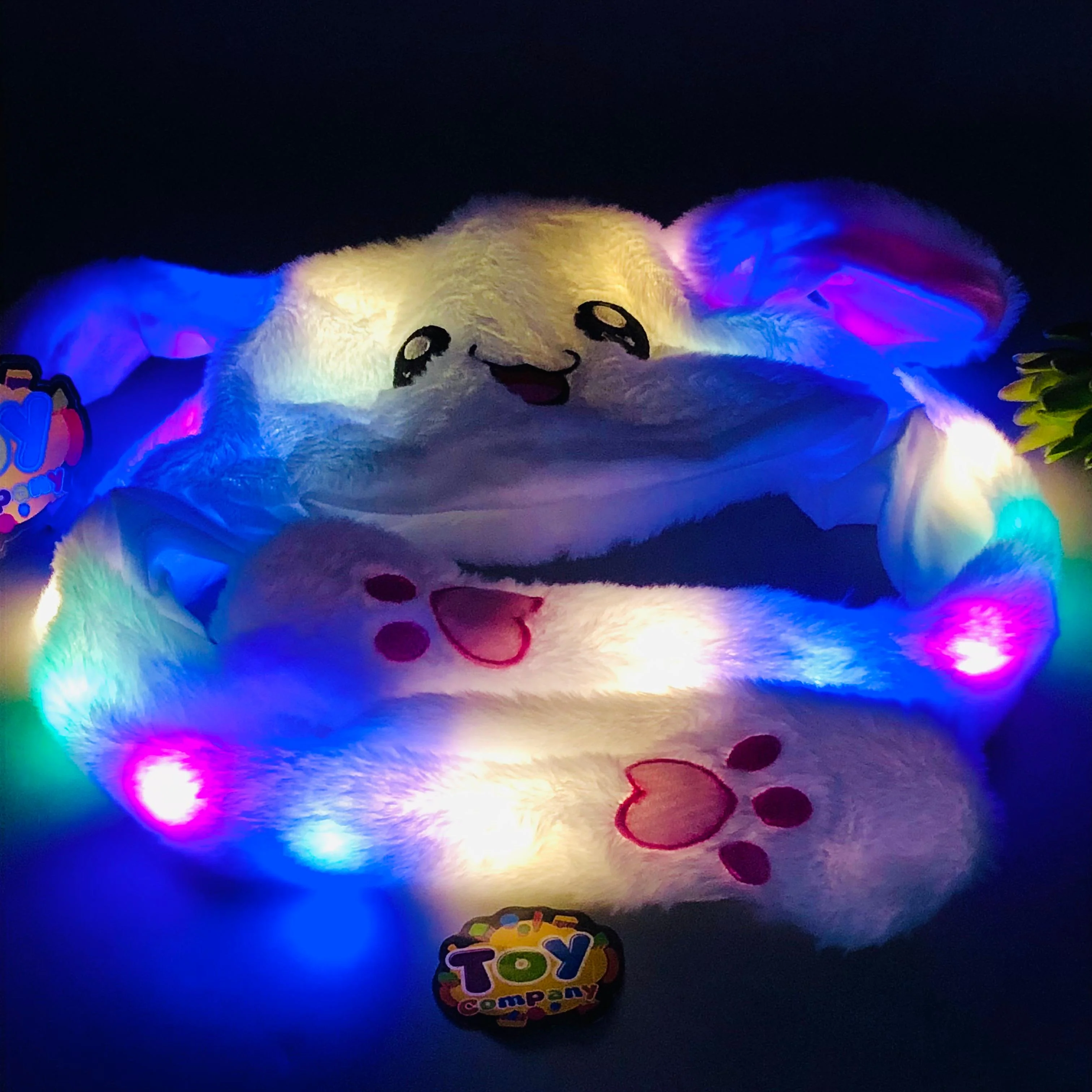Premium Kids Bunny Luminous Glowing Lights Ear Flaps Cap - White - Image 5