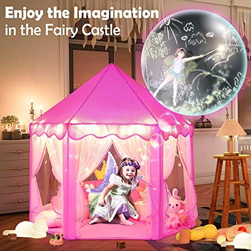 Princess Castle Play Tent House With Fairy Lights - Pink - Image 5