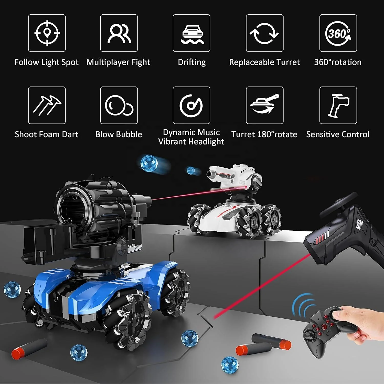 RC Laser Control Multi-functional Bubble & Soft Bullet Shooting Tank - Image 8